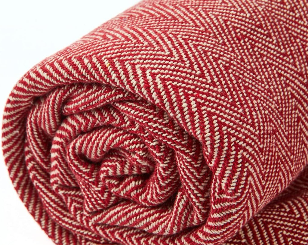 Emma Barclay Herringbone - Recycled Cotton Patterned Chair Sofa Setee Bed Throw Over Blanket in Natural - 50x60 (127x152cm)