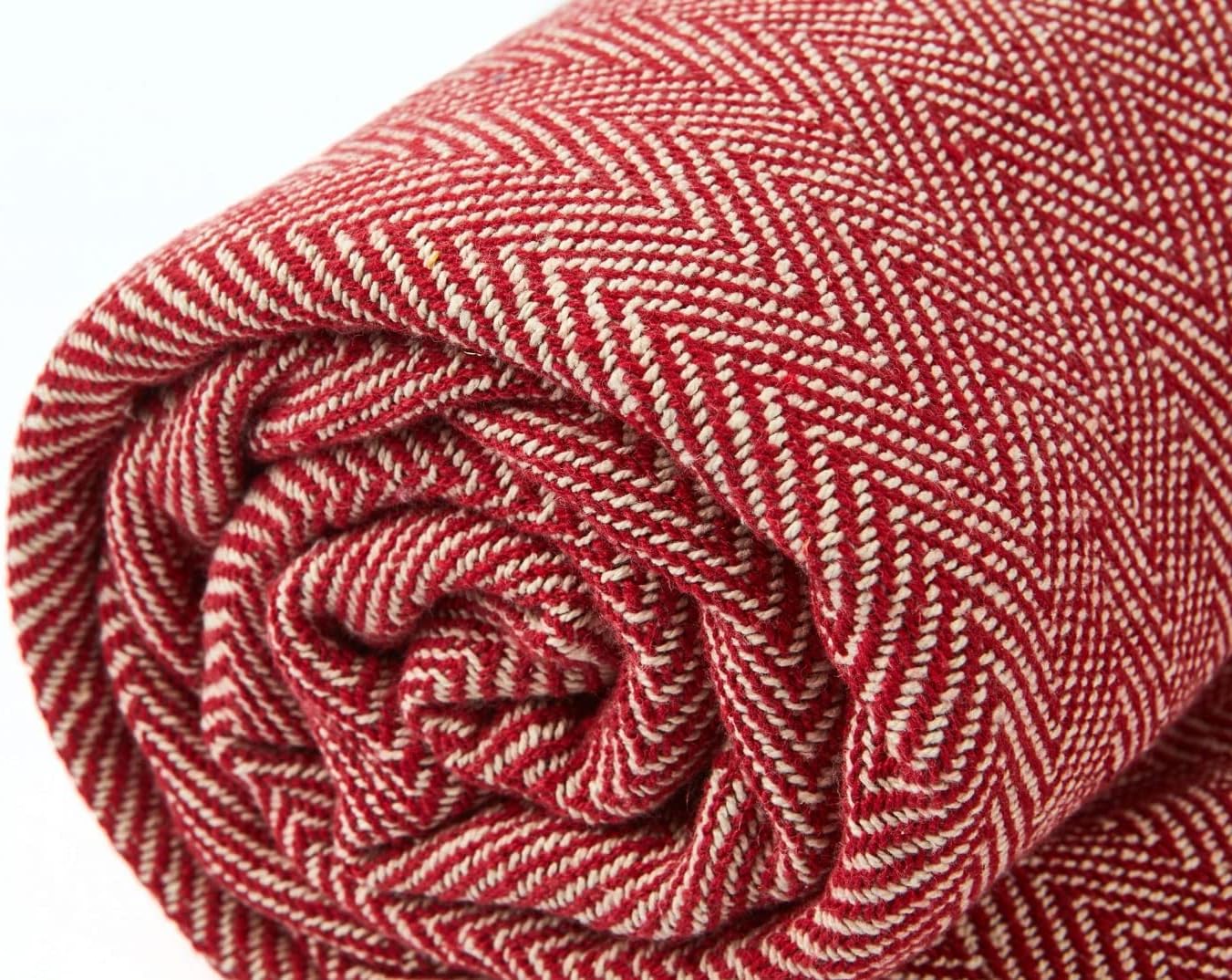 Emma Barclay Herringbone - Recycled Cotton Patterned Chair Sofa Setee Bed Throw Over Blanket in Natural - 50x60 (127x152cm)