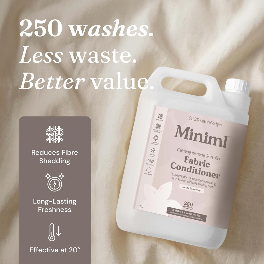 Miniml Natural Fabric Softener & Conditioner 5L Refill - Pink Dragonfruit & Orchid Scented All Natural Fabric Softener for Sensitive Skin - 100% Vegan & Cruelty Free (250 Washes)