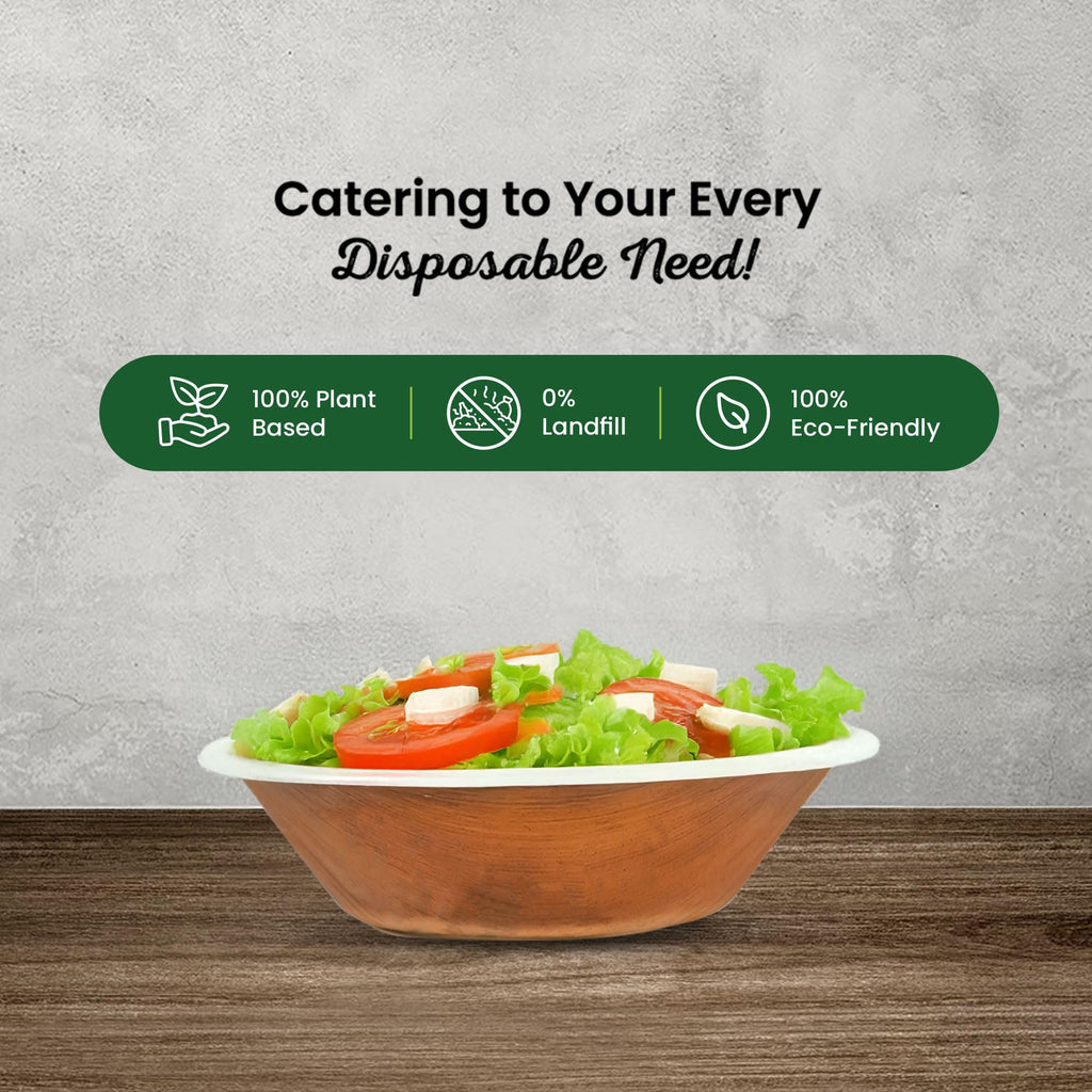 ECO Leaf 50 Disposable Palm Leaf Bowls | 8”(20cm) Round Compostable Dinner Bowls | Eco-Friendly, Biodegradable Heavy-Duty Bowl for Wedding, Party and Picnic | Microwave & Oven Safe, Pack of 50
