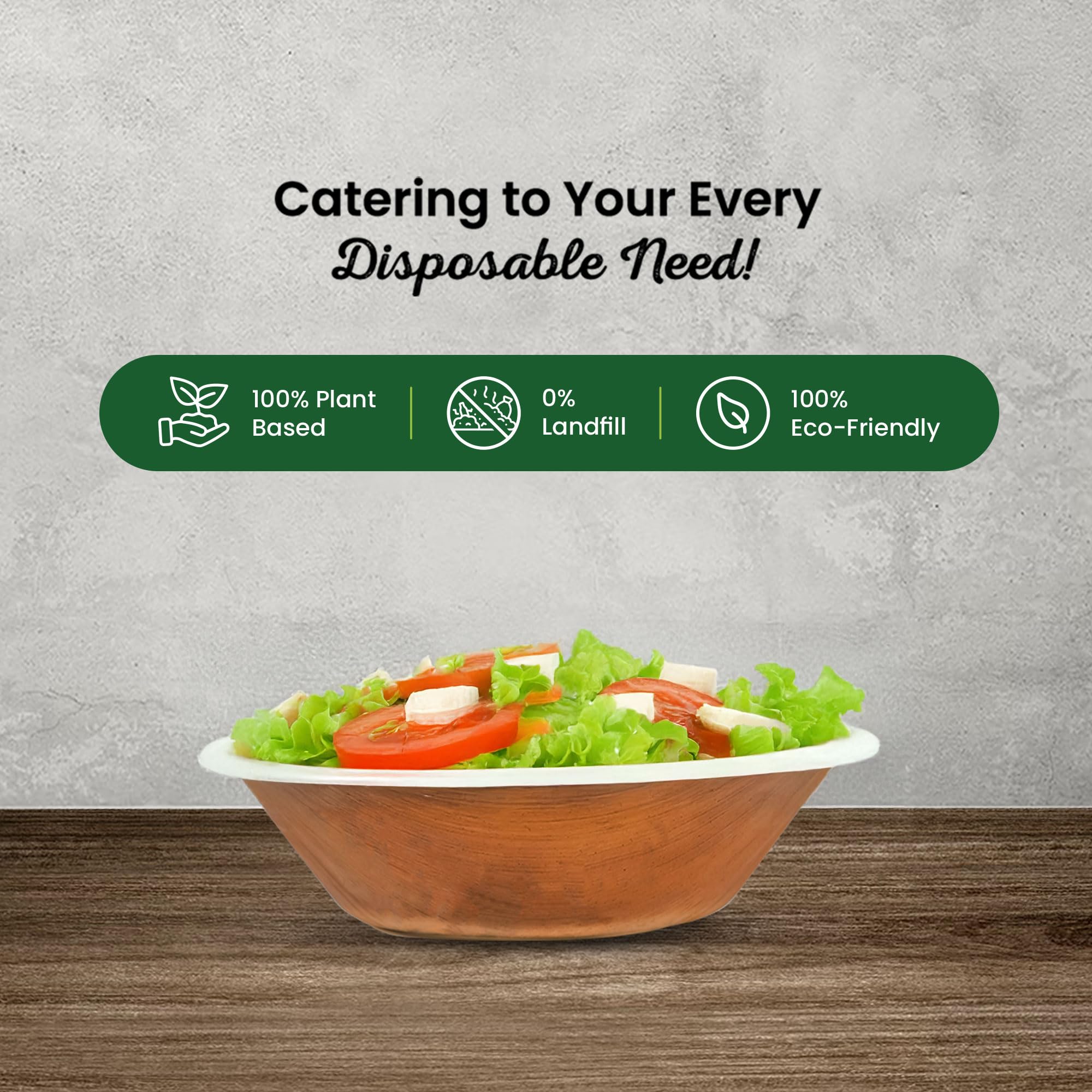 ECO Leaf 50 Disposable Palm Leaf Bowls | 8”(20cm) Round Compostable Dinner Bowls | Eco-Friendly, Biodegradable Heavy-Duty Bowl for Wedding, Party and Picnic | Microwave & Oven Safe, Pack of 50