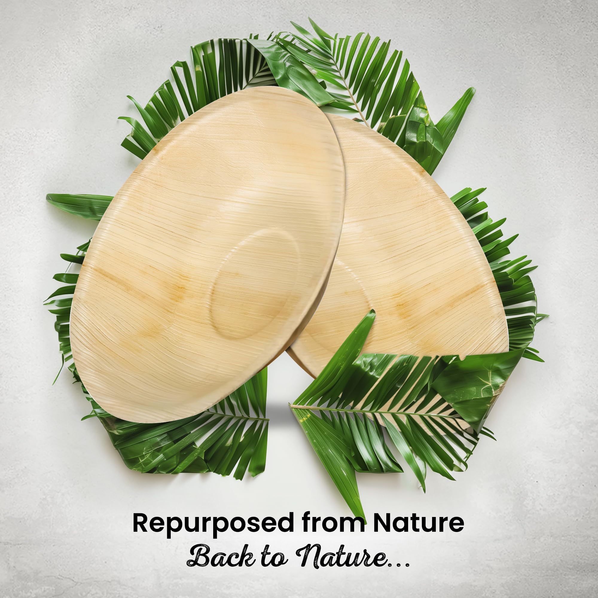 ECO Leaf 50 Disposable Palm Leaf Bowls | 8”(20cm) Round Compostable Dinner Bowls | Eco-Friendly, Biodegradable Heavy-Duty Bowl for Wedding, Party and Picnic | Microwave & Oven Safe, Pack of 50
