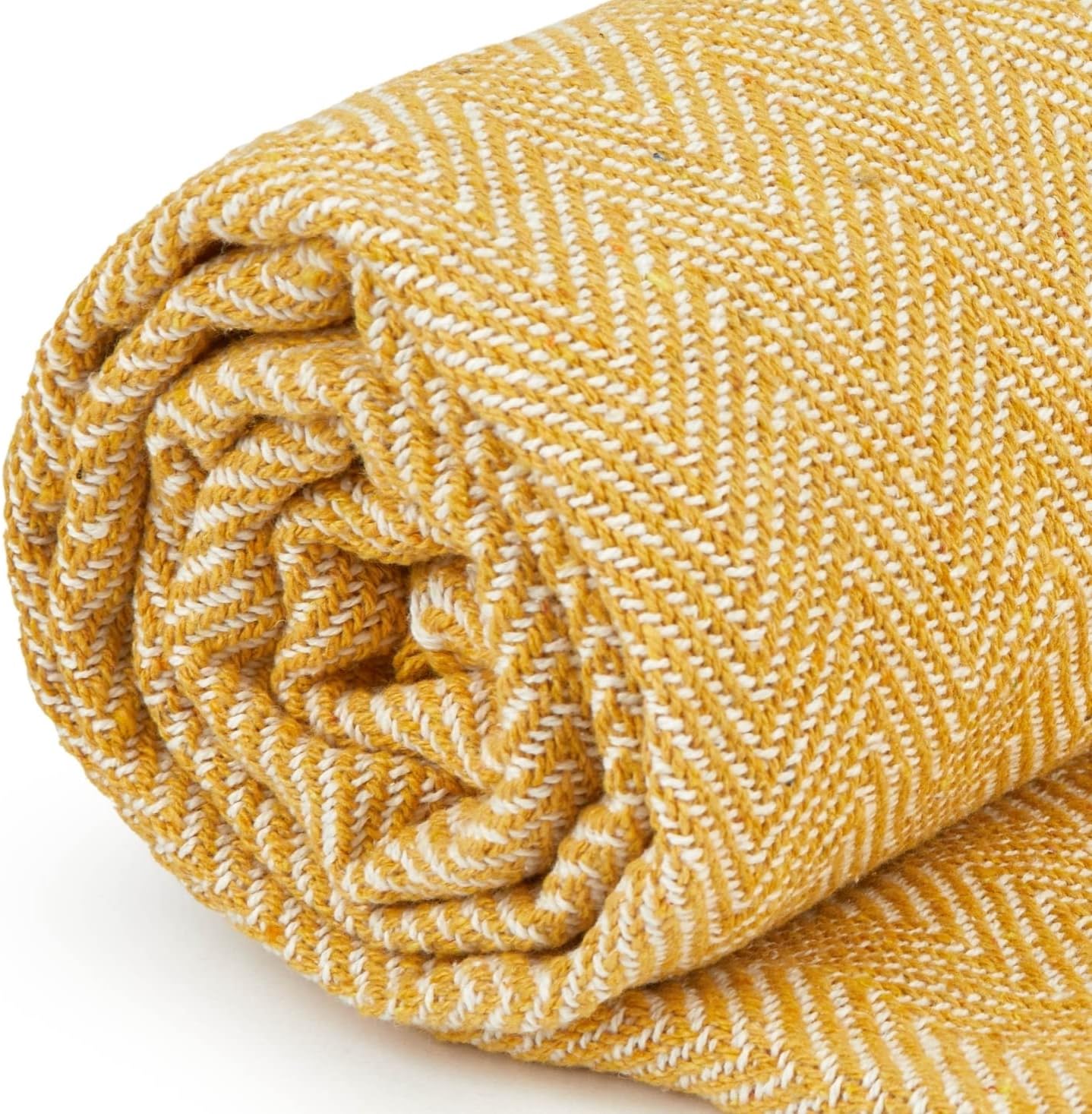 Emma Barclay Herringbone - Recycled Cotton Patterned Chair Sofa Setee Bed Throw Over Blanket in Natural - 50x60 (127x152cm)