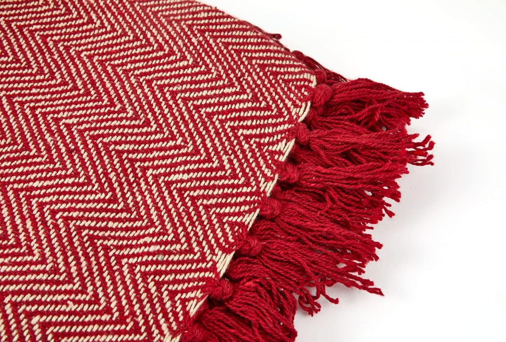 Emma Barclay Herringbone - Recycled Cotton Patterned Chair Sofa Setee Bed Throw Over Blanket in Natural - 50x60 (127x152cm)