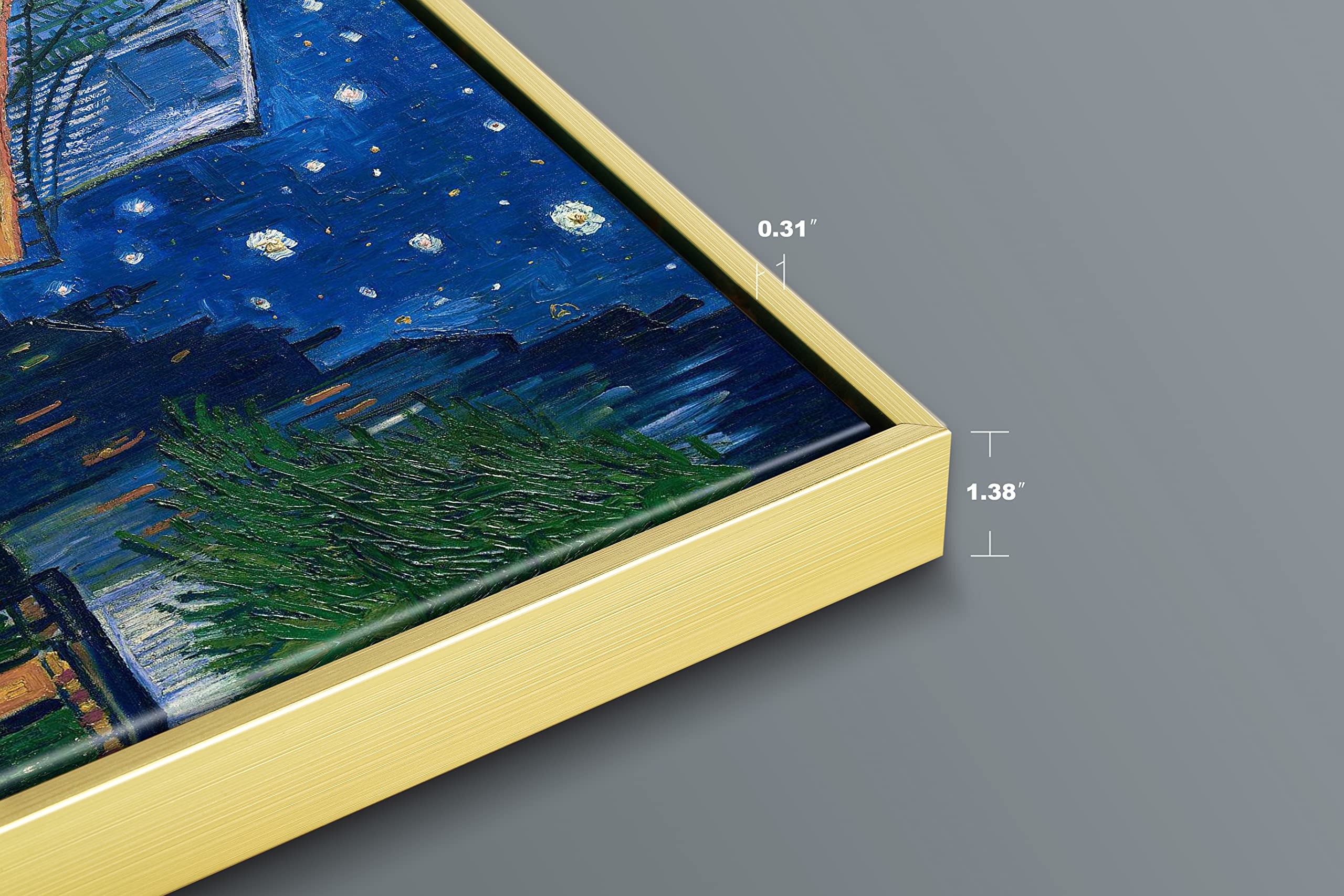 Wieco Art Framed Art Canvas Prints of Cafe Terrace at Night Canvas Prints Wall Art by Van Gogh Paintings Reproduction Abstract Artwork for Wall Decor Golden Frame