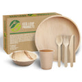 ECO Leaf 350 Pcs Disposable Palm Leaf Dinner Set | 50 X 10 Round Plates, 5" Round Bowls, 8oz Bamboo Paper Cups, Wooden Cutlery Set | Eco-Friendly Heavy-Duty Bundle for Wedding, Party, Picnic