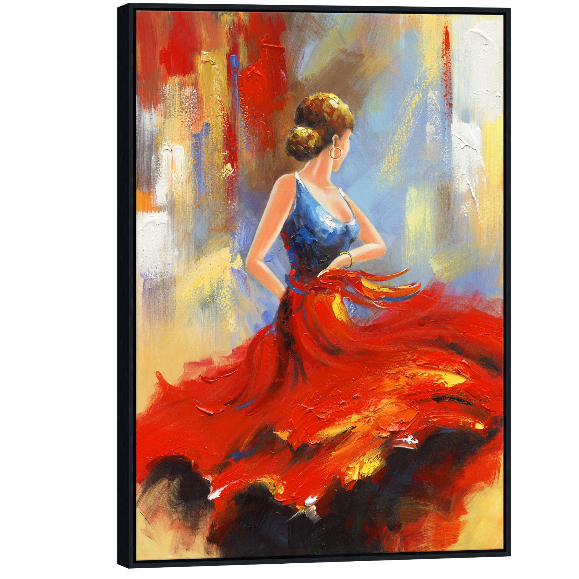 Wieco Art - Flying Skirt Modern Stretched and Framed Artwork Abstract Dancing People Oil Paintings on Canvas Wall Art Ready to Hang for Living Room Bedroom Home Decorations Wall Decor