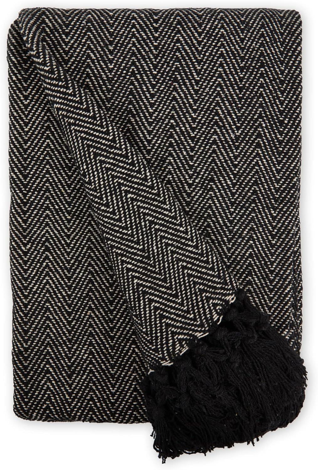 Emma Barclay Herringbone - Recycled Cotton Patterned Chair Sofa Setee Bed Throw Over Blanket in Natural - 50x60 (127x152cm)