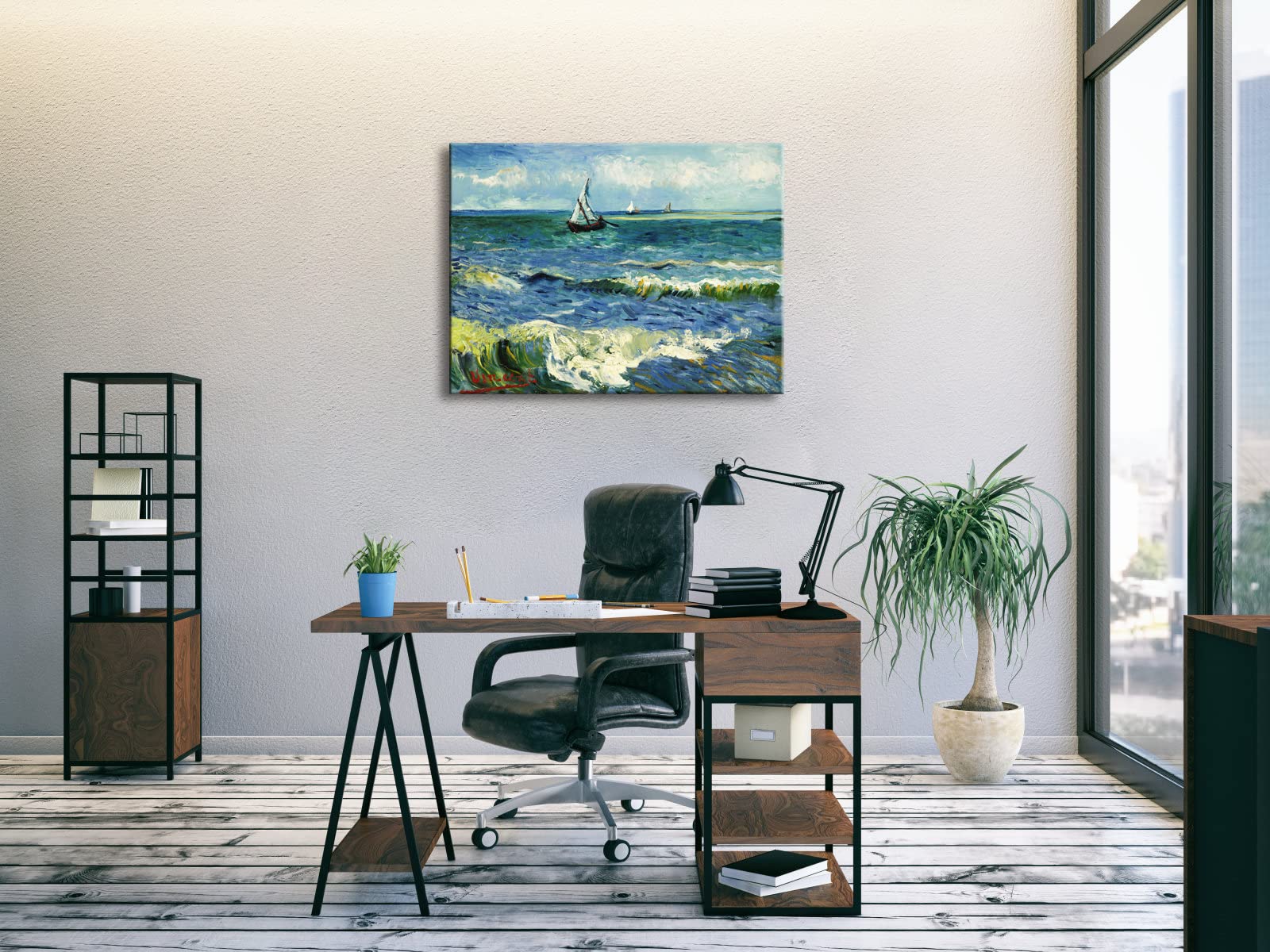 Wieco Art - Seascape at Saintes Maries by Vincent Van Gogh Oil Paintings Reproduction Classical Giclee Canvas Prints Artwork Ocean Pictures Paintings on Canvas Wall Art for Bedroom Home Decorations