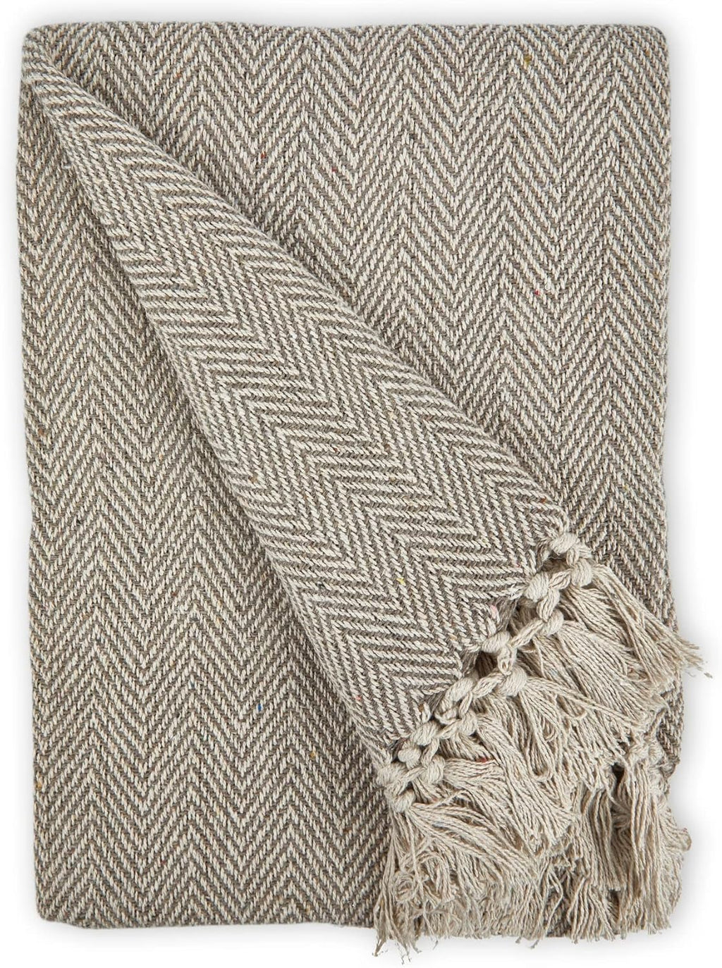 Emma Barclay Herringbone - Recycled Cotton Patterned Chair Sofa Setee Bed Throw Over Blanket in Natural - 50x60 (127x152cm)