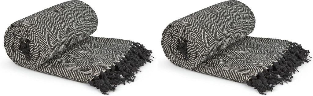 Emma Barclay Herringbone - Recycled Cotton Patterned Chair Sofa Setee Bed Throw Over Blanket in Natural - 50x60 (127x152cm)