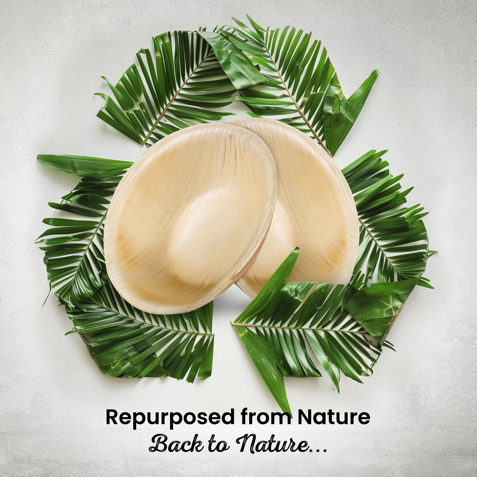 ECO Leaf 50 Disposable Palm Leaf Bowls | 8”(20cm) Round Compostable Dinner Bowls | Eco-Friendly, Biodegradable Heavy-Duty Bowl for Wedding, Party and Picnic | Microwave & Oven Safe, Pack of 50