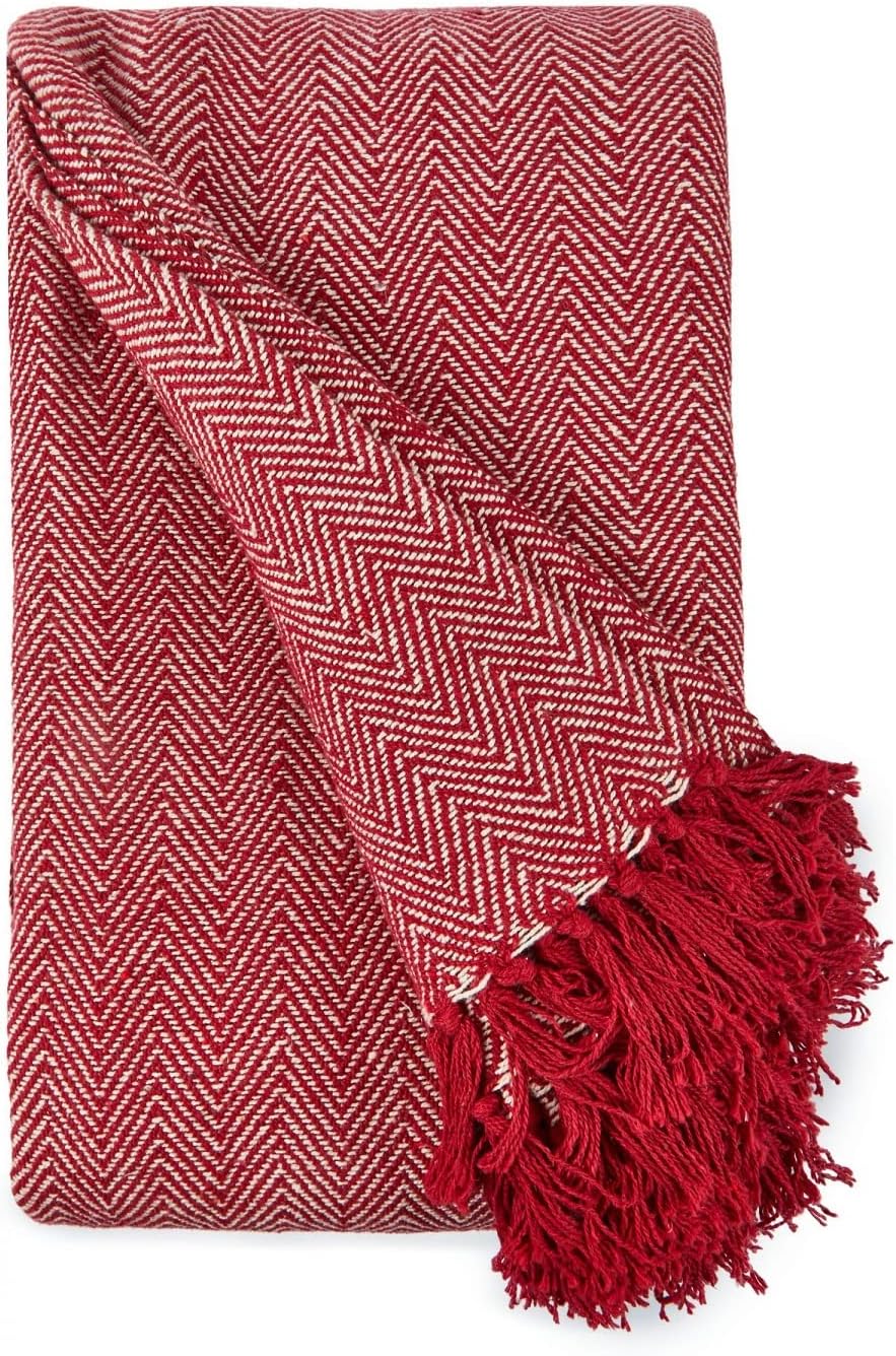 Emma Barclay Herringbone - Recycled Cotton Patterned Chair Sofa Setee Bed Throw Over Blanket in Natural - 50x60 (127x152cm)