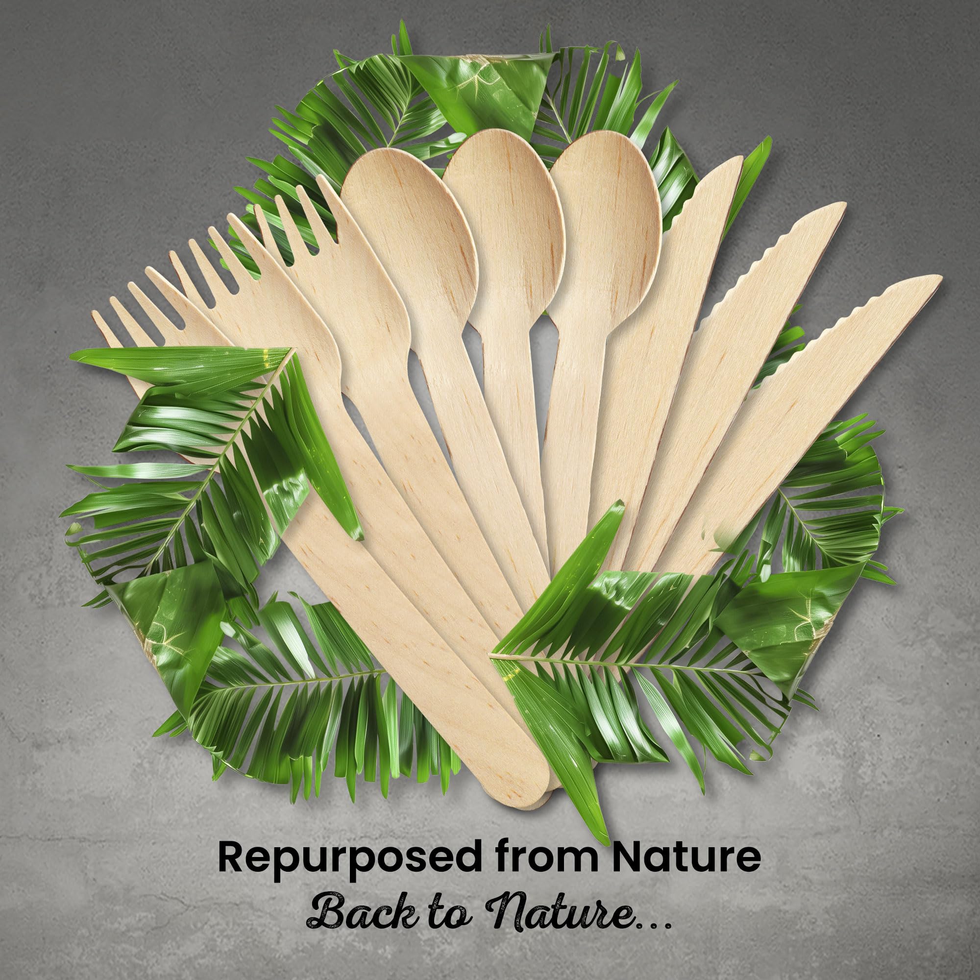 ECO Leaf 350 Pcs Disposable Palm Leaf Dinner Set | 50 X 10 Round Plates, 5" Round Bowls, 8oz Bamboo Paper Cups, Wooden Cutlery Set | Eco-Friendly Heavy-Duty Bundle for Wedding, Party, Picnic