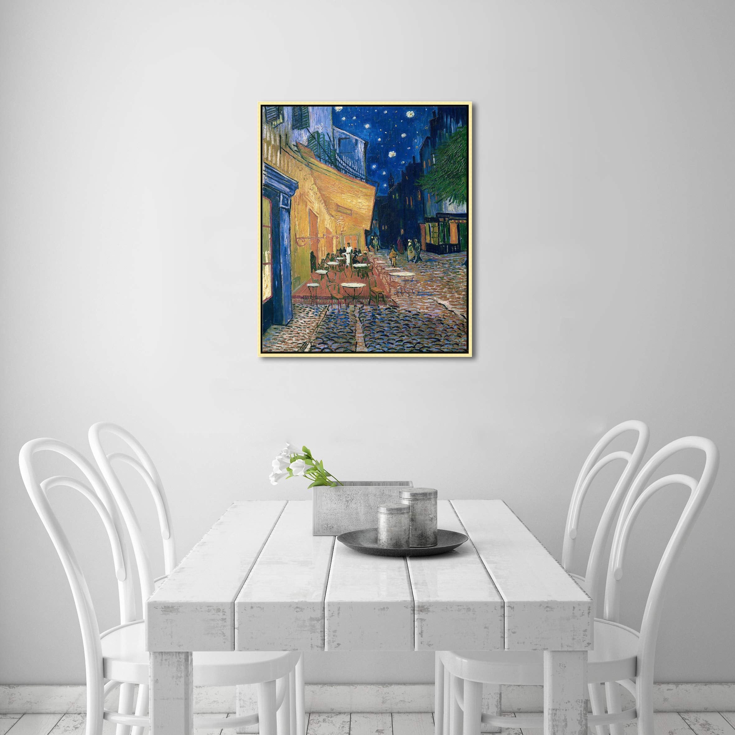 Wieco Art Framed Art Canvas Prints of Cafe Terrace at Night Canvas Prints Wall Art by Van Gogh Paintings Reproduction Abstract Artwork for Wall Decor Golden Frame