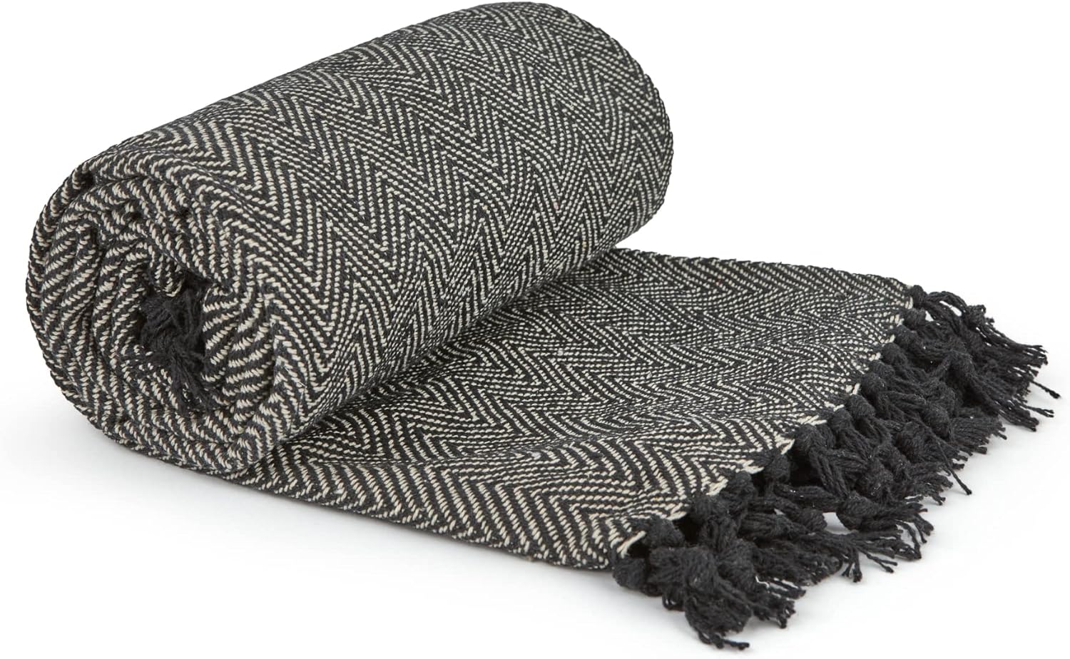 Emma Barclay Herringbone - Recycled Cotton Patterned Chair Sofa Setee Bed Throw Over Blanket in Natural - 50x60 (127x152cm)