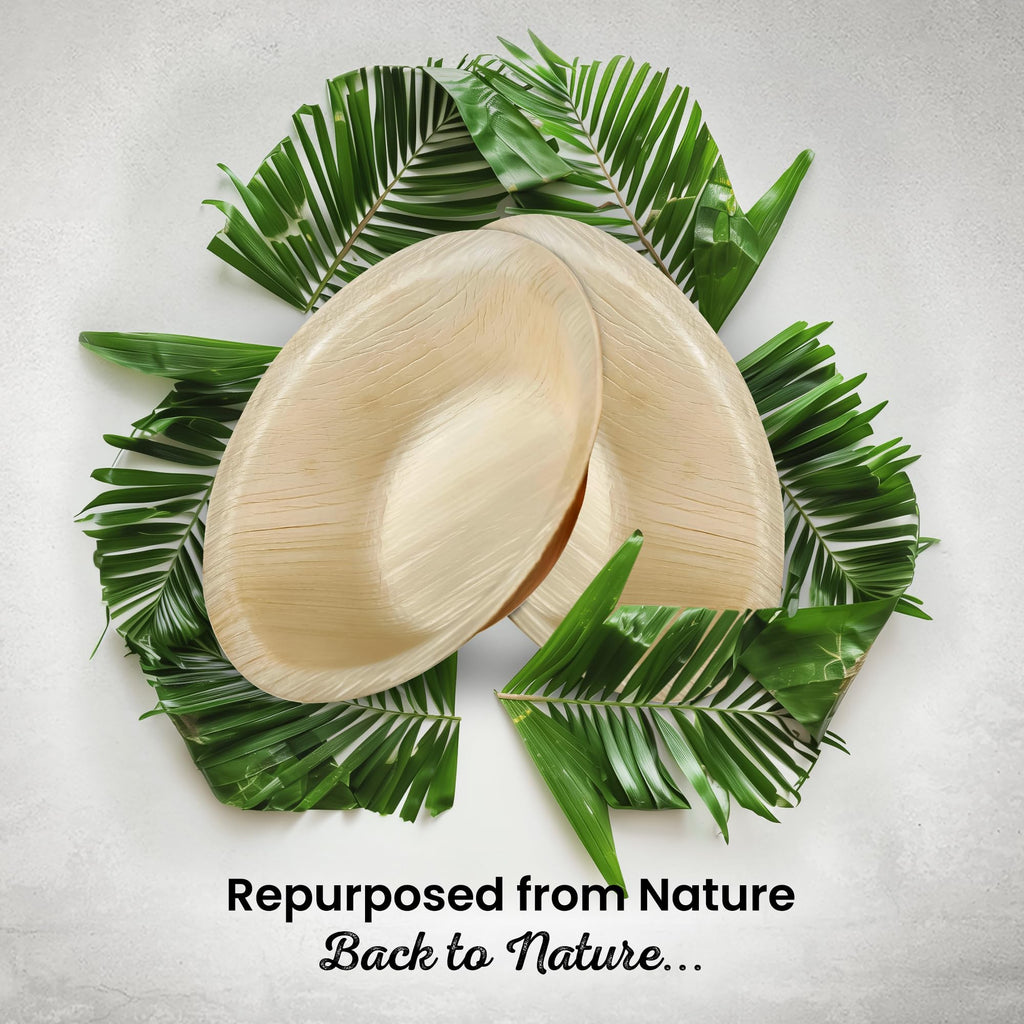 ECO Leaf 50 Disposable Palm Leaf Bowls | 8”(20cm) Round Compostable Dinner Bowls | Eco-Friendly, Biodegradable Heavy-Duty Bowl for Wedding, Party and Picnic | Microwave & Oven Safe, Pack of 50