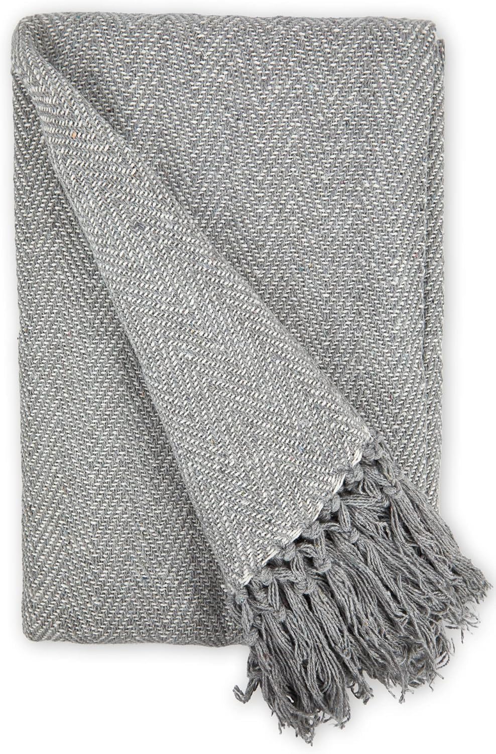 Emma Barclay Herringbone - Recycled Cotton Patterned Chair Sofa Setee Bed Throw Over Blanket in Natural - 50x60 (127x152cm)