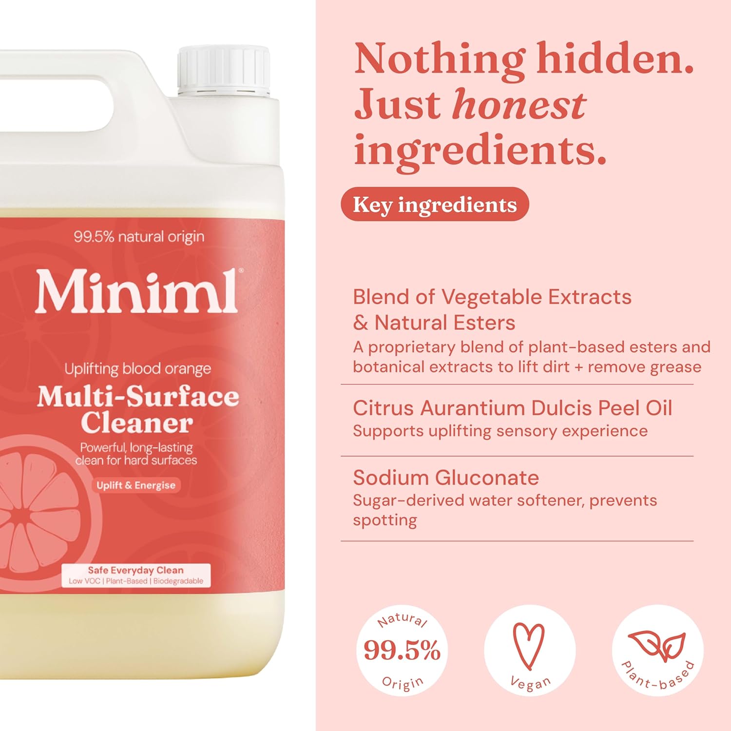 Miniml Eco Multi Surface Cleaner General Purpose Spray 5L Refill – Blood Orange Scented for Cleaning All Surfaces Floors Walls Glass Kitchen Bathroom - Natural Plant Based Vegan Formula & Cruelty Free