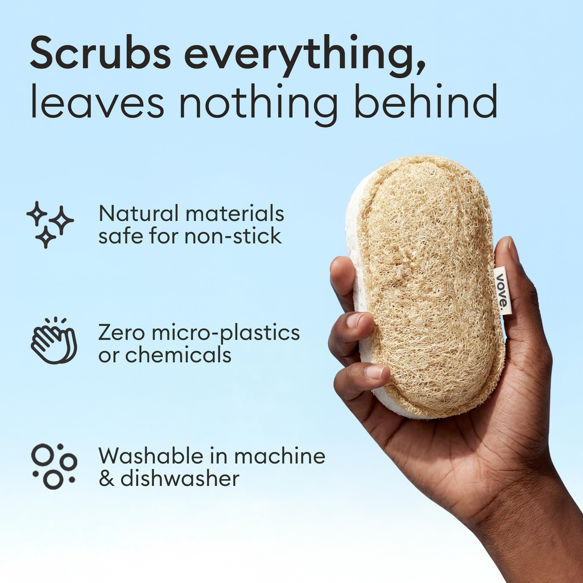 Vove Washing Up Sponges, Pack of 4, Cellulose & Cotton with Natural Loofah, Eco-Friendly Loofah Kitchen Sponges, Bathroom Scrubbing Pads, FSC-Certified Packaging