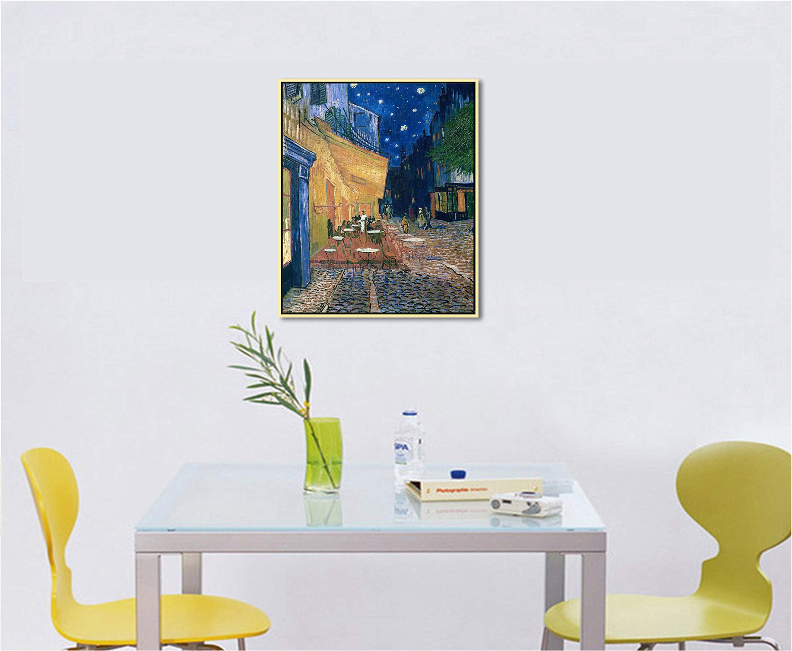 Wieco Art Framed Art Canvas Prints of Cafe Terrace at Night Canvas Prints Wall Art by Van Gogh Paintings Reproduction Abstract Artwork for Wall Decor Golden Frame