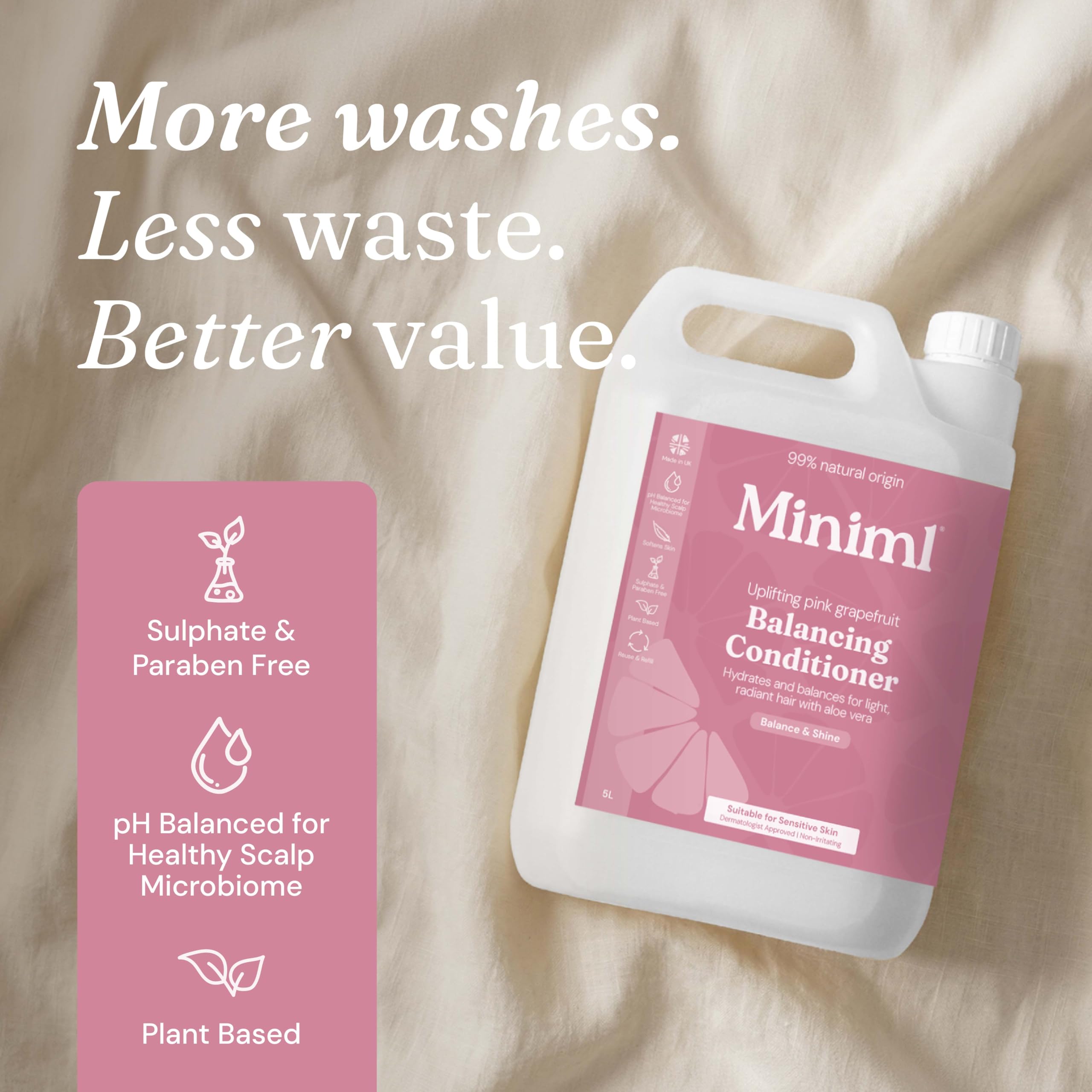 Miniml Natural Hair Conditioner Eco Friendly - Refill Nourishing Coconut Men and Womens Sensitive Scalp & Skin Cruelty Free Vegan Formula - For Greasy, Curly, Dry Hair, 5L (Pack of 1)