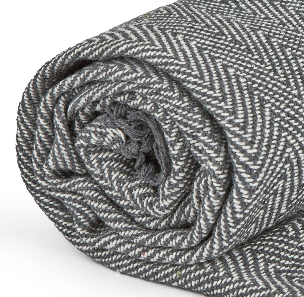 Emma Barclay Herringbone - Recycled Cotton Patterned Chair Sofa Setee Bed Throw Over Blanket in Natural - 50x60 (127x152cm)