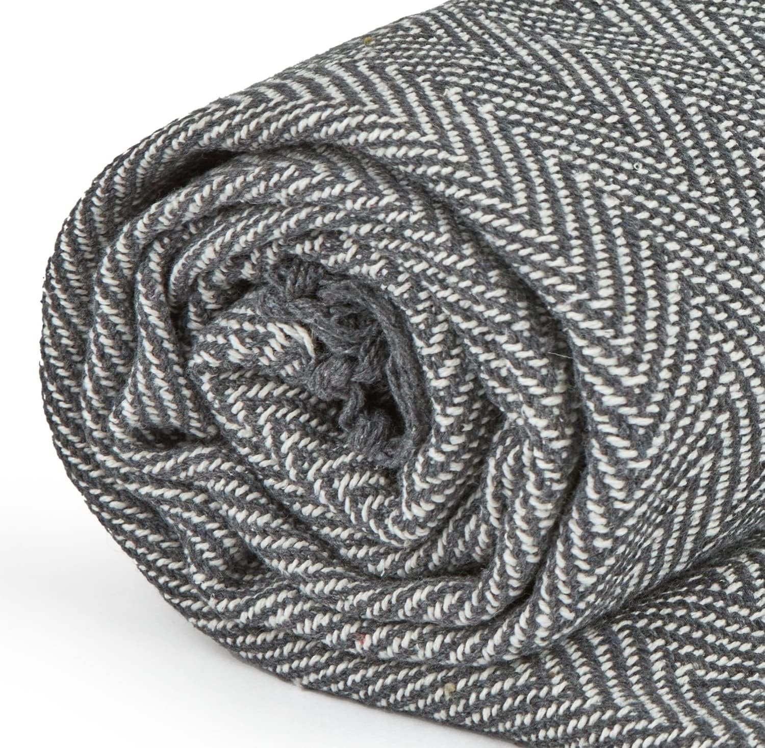 Emma Barclay Herringbone - Recycled Cotton Patterned Chair Sofa Setee Bed Throw Over Blanket in Natural - 50x60 (127x152cm)