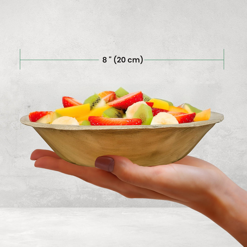 ECO Leaf 50 Disposable Palm Leaf Bowls | 8”(20cm) Round Compostable Dinner Bowls | Eco-Friendly, Biodegradable Heavy-Duty Bowl for Wedding, Party and Picnic | Microwave & Oven Safe, Pack of 50