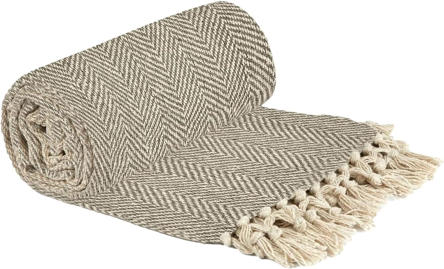 Emma Barclay Herringbone - Recycled Cotton Patterned Chair Sofa Setee Bed Throw Over Blanket in Natural - 50x60 (127x152cm)