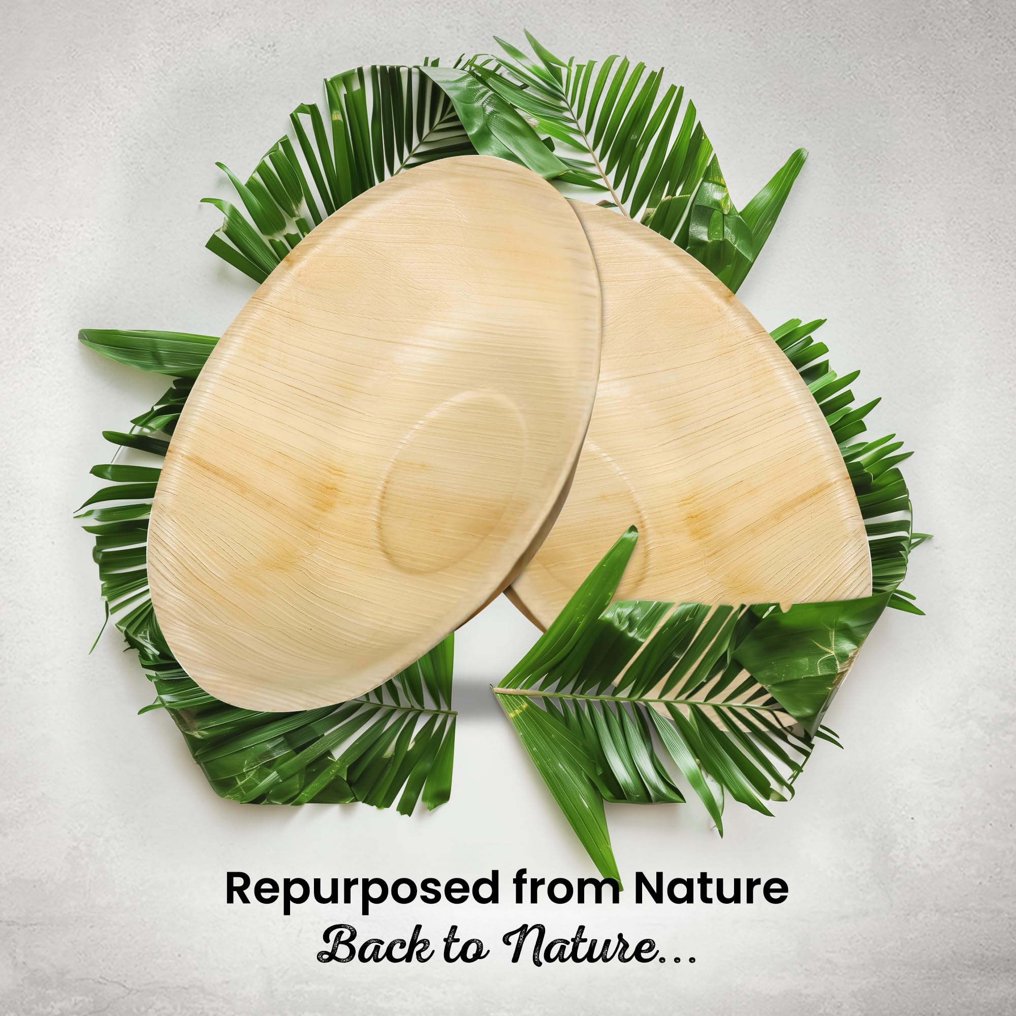 ECO Leaf 50 Disposable Palm Leaf Bowls | 8”(20cm) Round Compostable Dinner Bowls | Eco-Friendly, Biodegradable Heavy-Duty Bowl for Wedding, Party and Picnic | Microwave & Oven Safe, Pack of 50