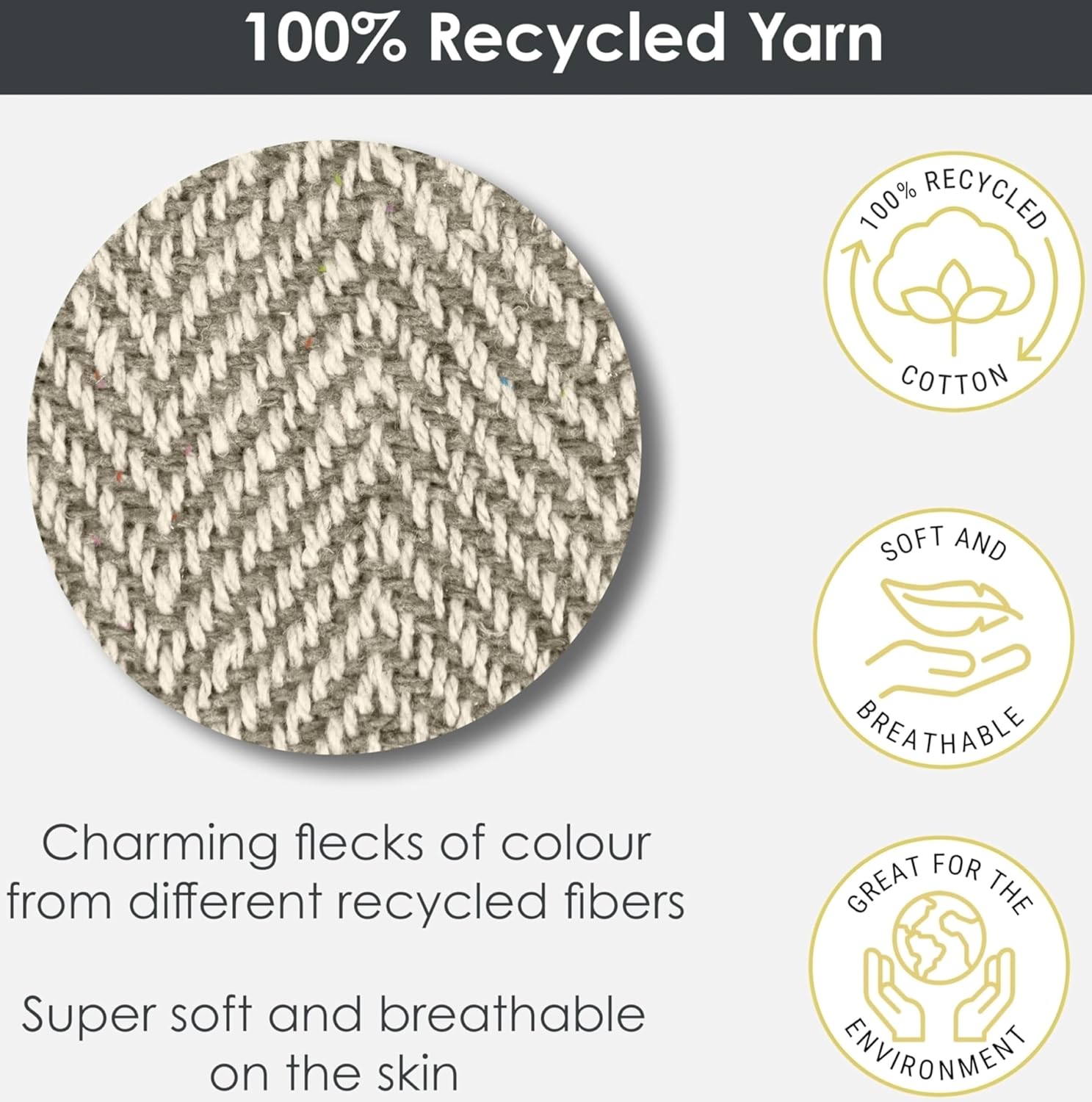 Emma Barclay Herringbone - Recycled Cotton Patterned Chair Sofa Setee Bed Throw Over Blanket in Natural - 50x60 (127x152cm)