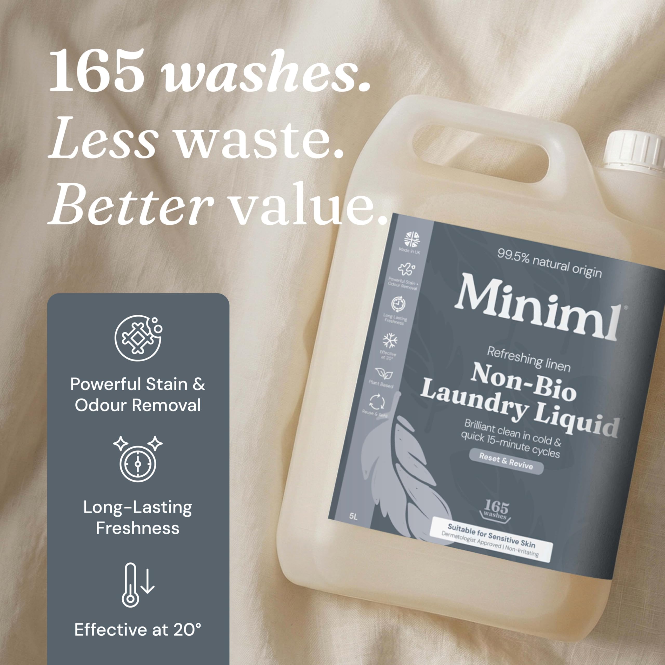 Miniml Laundry Liquid Washing Detergent 5L Refill - Natural Non Bio Pink Dragonfruit & Orchid Scented Clothes Fabric Cleaner for Machine or Delicate Hand Wash- 100% Vegan & Cruelty Free (165 Washes)