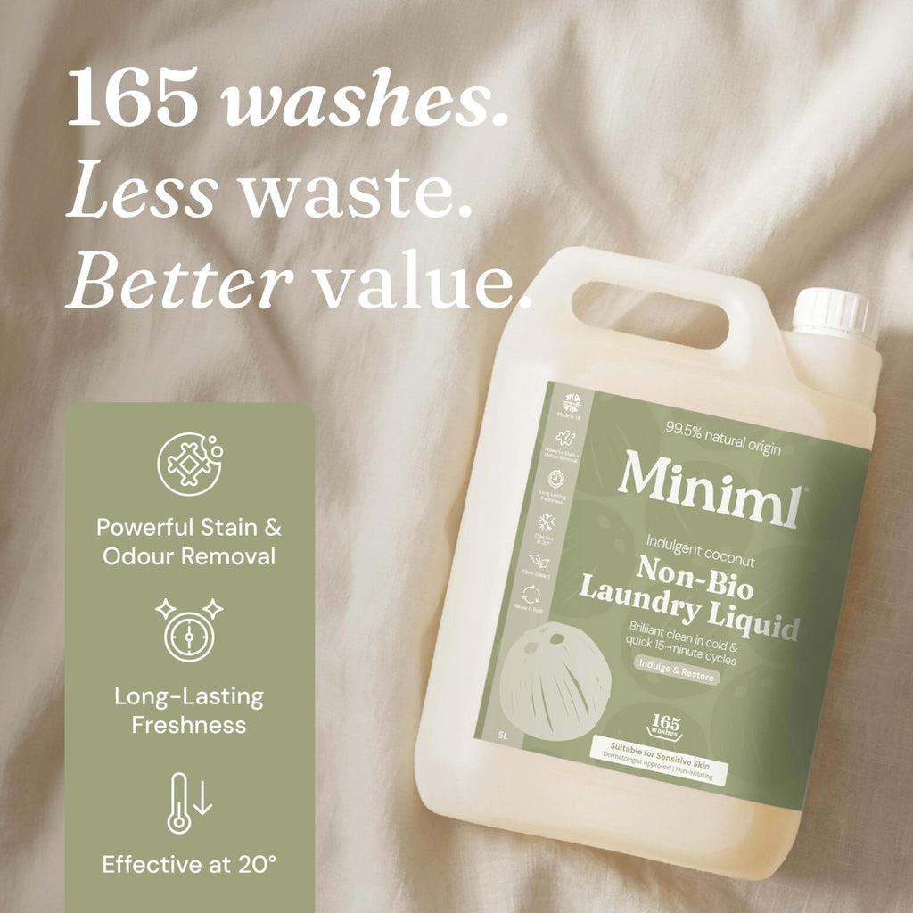 Miniml Laundry Liquid Washing Detergent 5L Refill - Natural Non Bio Pink Dragonfruit & Orchid Scented Clothes Fabric Cleaner for Machine or Delicate Hand Wash- 100% Vegan & Cruelty Free (165 Washes)