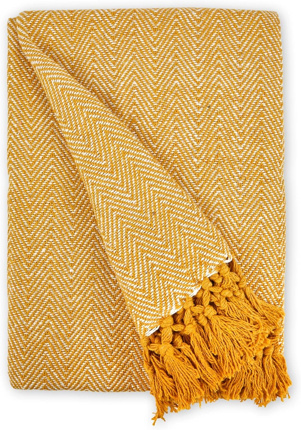 Emma Barclay Herringbone - Recycled Cotton Patterned Chair Sofa Setee Bed Throw Over Blanket in Natural - 50x60 (127x152cm)