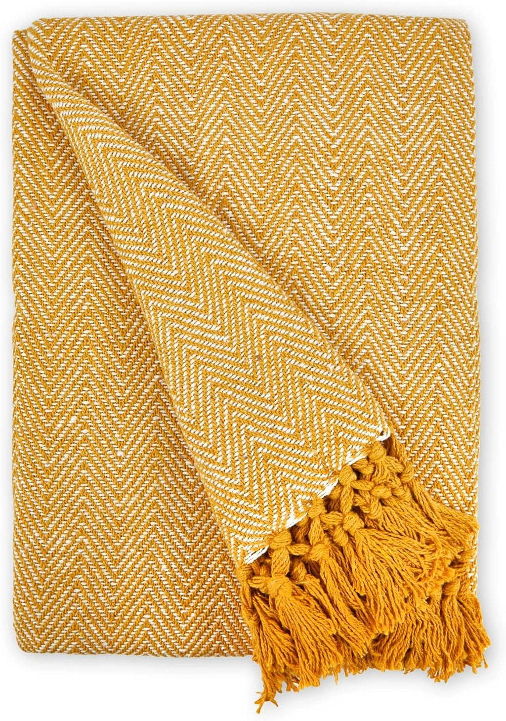 Emma Barclay Herringbone - Recycled Cotton Patterned Chair Sofa Setee Bed Throw Over Blanket in Natural - 50x60 (127x152cm)