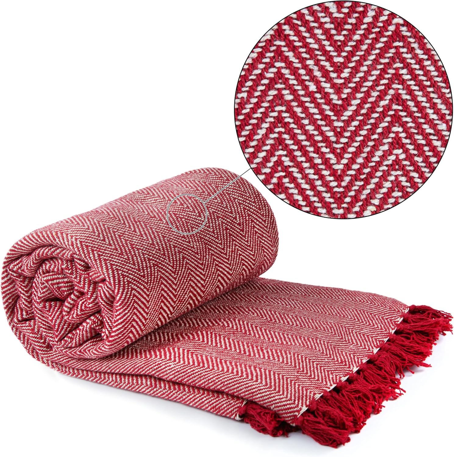 Emma Barclay Herringbone - Recycled Cotton Patterned Chair Sofa Setee Bed Throw Over Blanket in Natural - 50x60 (127x152cm)