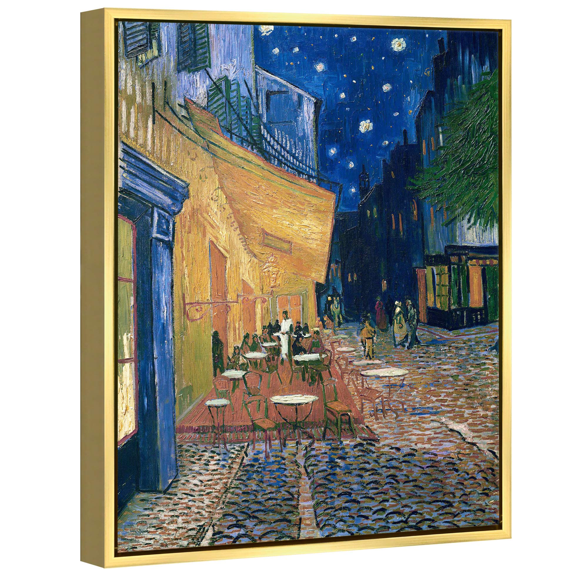 Wieco Art Framed Art Canvas Prints of Cafe Terrace at Night Canvas Prints Wall Art by Van Gogh Paintings Reproduction Abstract Artwork for Wall Decor Golden Frame