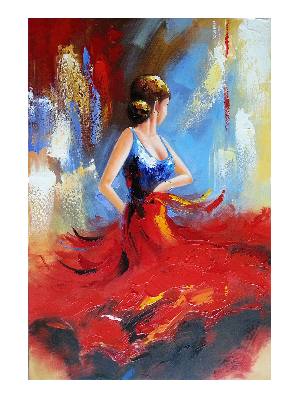 Wieco Art - Flying Skirt Modern Stretched and Framed Artwork Abstract Dancing People Oil Paintings on Canvas Wall Art Ready to Hang for Living Room Bedroom Home Decorations Wall Decor