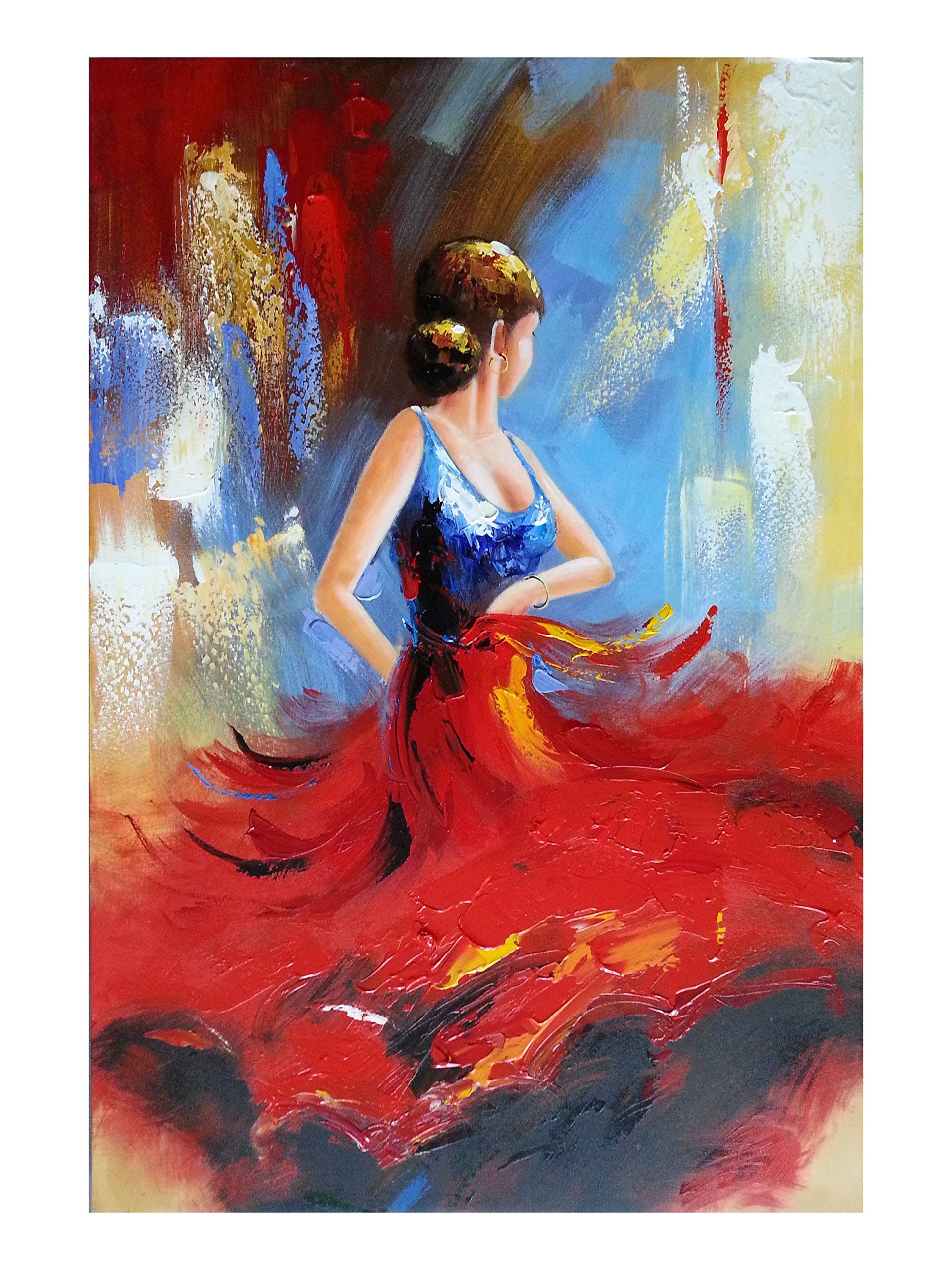 Wieco Art - Flying Skirt Modern Stretched and Framed Artwork Abstract Dancing People Oil Paintings on Canvas Wall Art Ready to Hang for Living Room Bedroom Home Decorations Wall Decor