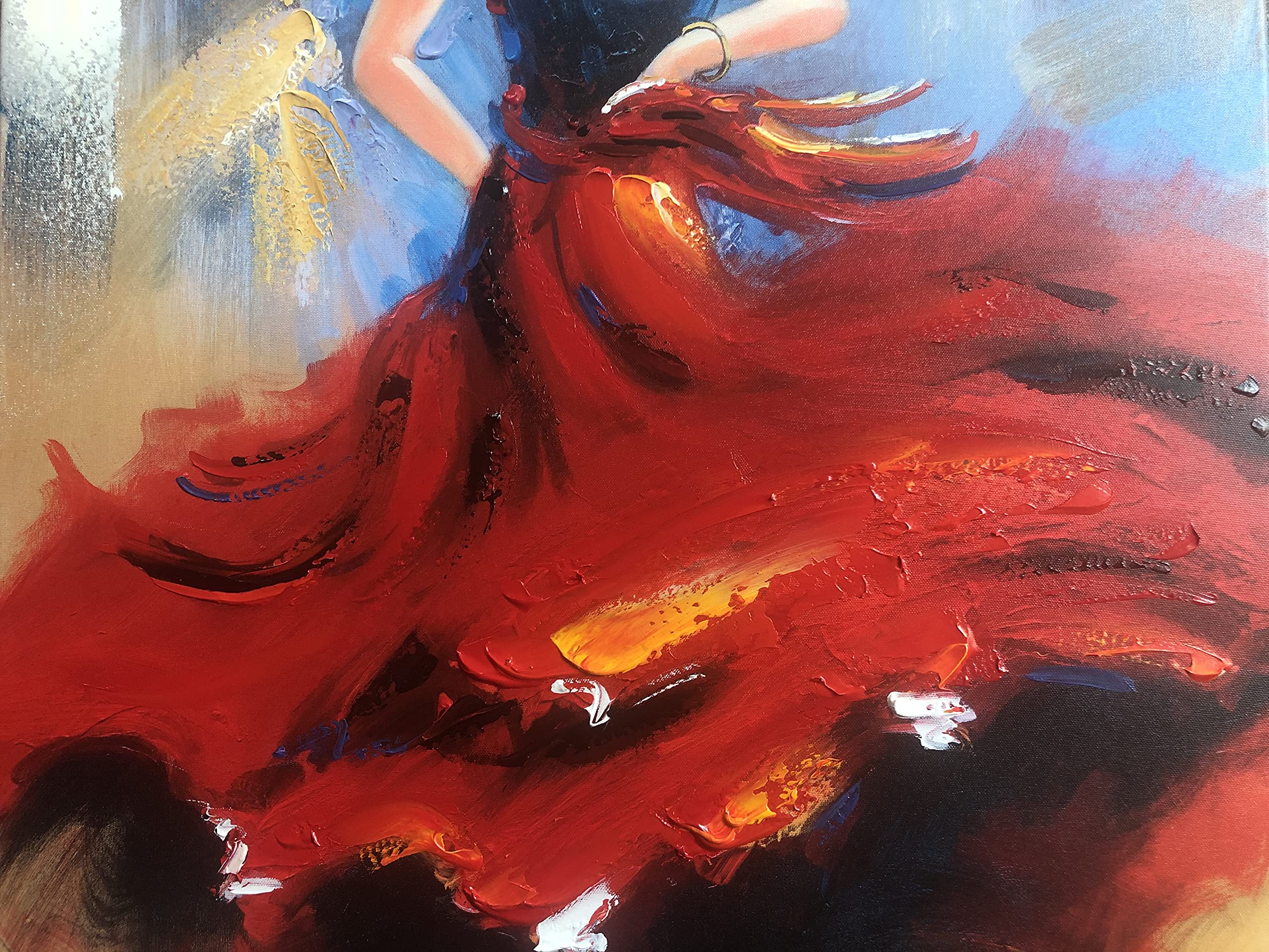 Wieco Art - Flying Skirt Modern Stretched and Framed Artwork Abstract Dancing People Oil Paintings on Canvas Wall Art Ready to Hang for Living Room Bedroom Home Decorations Wall Decor