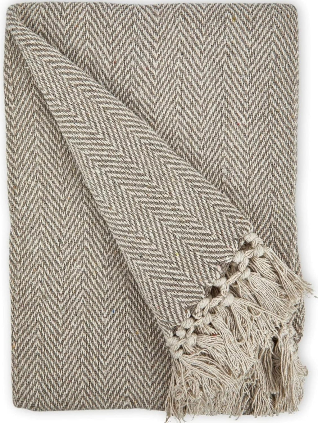 Emma Barclay Herringbone - Recycled Cotton Patterned Chair Sofa Setee Bed Throw Over Blanket in Natural - 50x60 (127x152cm)