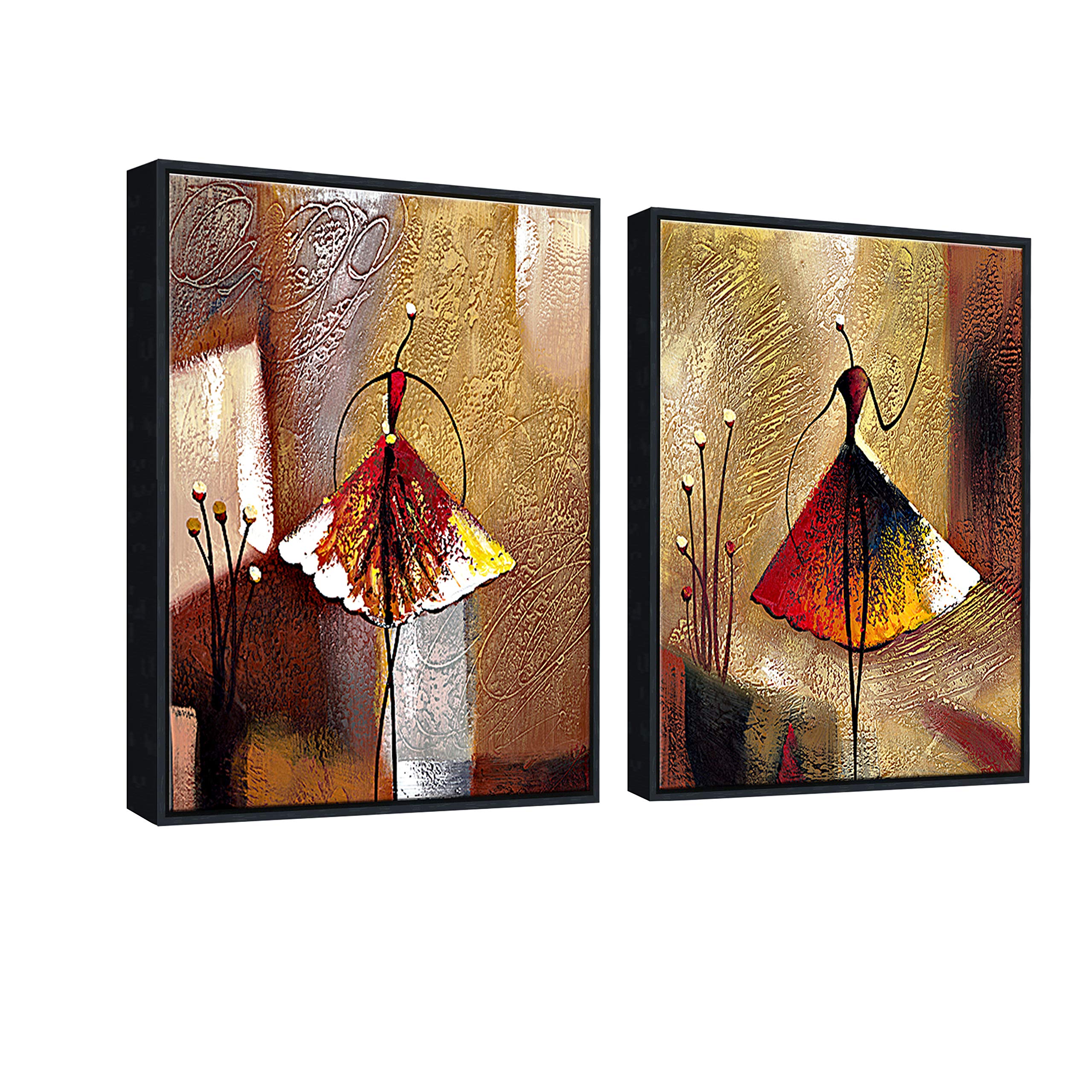 Wieco Art - Ballet Dancers 2 Piece Modern Decorative artwork 100% Hand Painted Contemporary Abstract Oil paintings on Canvas Wall Art Ready to Hang for Home Decoration Wall Decor